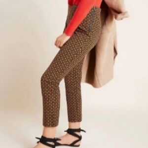 Anthropologie The Essential Slim Pant Brown/Black/White Geometric Size 6 Casual